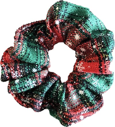 Kraagjeskopen.nl® Scrunchie KERST Donkergroen met Rood Extra Vol en Luxe - Haarwokkel Haarelastiek - Kerstmis Cadeau