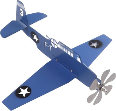 Vliegtuig Windwijzer - Spinner Tuindecoratie - Tuin Decoratie - Uniek Vliegtuig Ontwerp - 58 cm hoog - Blauw