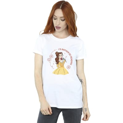 Disney Dames/Dames Beauty And The Beast I´d Rather Be Reading Katoenen boyfriend T-shirt (Wit)