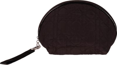 Toilettasje - Zwart Halfrond - Padded Gevoerd - Rits Afsluitbaar - Clip & Lus - 24x15x9cm