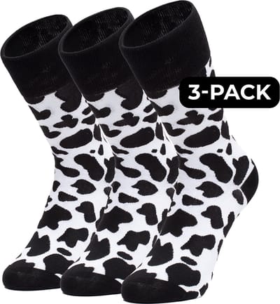 AGRIFANS® Koeienvlek Multi-Pack – 3-Pack Casual Sokken Maat S | Comfortabele & Ademende Sokken van Viscose/Katoen | Voor Dames & Heren | Perfect voor Thuis & Buitenleven