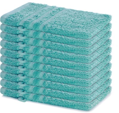 Lavea® Set van 10 washandjes 15x21 cm van 100% katoen badstof – Zacht & absorberend – Ideaal voor thuis, hotel, spa en baby – Turquoise
