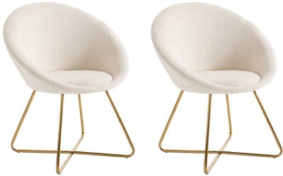 Vente-unique Set van 2 stoelen van boucléstof en goudkleurig metaal - Wit - BURBAN
