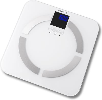 Inventum PW720BG - Personenweegschaal - Digitaal - Lichaamsanalyse - 8 gebruikers - Tot 150 kg - Inclusief batterijen - Gehard glas - Wit/RVS