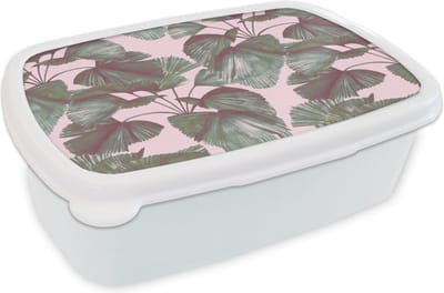 Broodtrommel Wit - Lunchbox - Brooddoos - Bladeren - Vintage - Tropisch - Patronen - 18x12x6 cm - Volwassenen