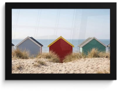 Poster in lijst - Fotolijst 30x20 cm - Posters - Strand - Huisjes - Kleurrijk - Duinen - Posterlijst zwart - Decoratie - Wanddecoratie woonkamer - Muurdecoratie slaapkamer