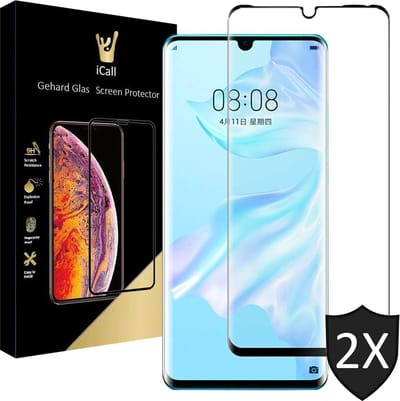 Screenprotector geschikt voor Huawei P30 Pro - Tempered Glass Gehard Glas - Full Screen Cover Volledig Beeld - 2 Stuks