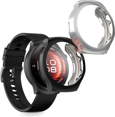 kwmobile 2x smartwatch hoes geschikt voor Huawei Watch 5 42mm hoesje - Siliconen sporthorloge cover - Activity tracker case in zwart / zilver