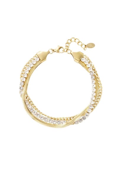 Armband dubbele laag steentjes - goud - 3 in 1 armband - lina's clover