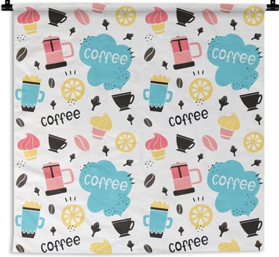 Wandkleed - Wanddoek - Patronen - Koffiebonen - Koffie - IJs - 180x180 cm - Wandtapijt