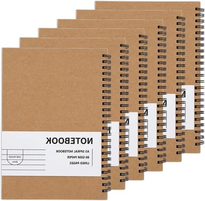 Notitieboek A5 met 120 gelinieerde pagina's van kraftpapier, spiraalbinding en dubbele draadbinding voor optimaal gebruiksgemak