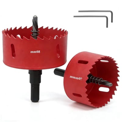 Dailygoods - Gatenzaagset, 2 stuks, meerdere maten, gatcirkelzaag 70 mm en 80 mm, universele metalen gatzagen, gatenboor met zeskantige schacht, gatboorset, boorkroon voor hout, holle wanddoos