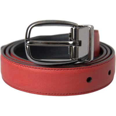 Dolce & Gabbana Rode Leren Zilver Metalen Gesp Ceintuur Heren