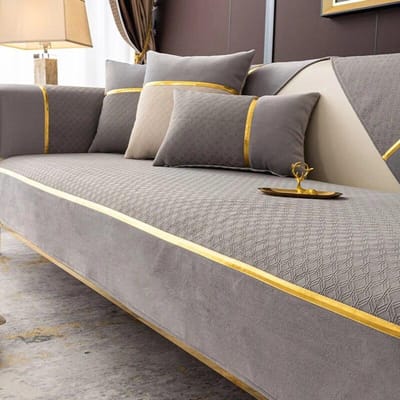 Licht Luxe Chenille Bankkussen Vier Seizoenen Universele Hoes Massief Gouden Rand Splicing Bankmat Antislip L-type Bankovertrek 70x70cm 1pcs