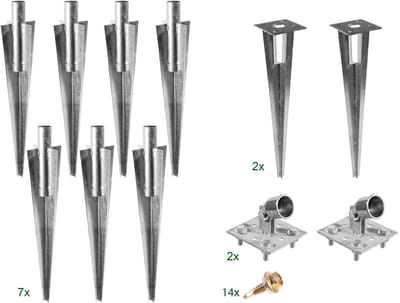 Set paalhouders 7x voor ronde paal 34mm.