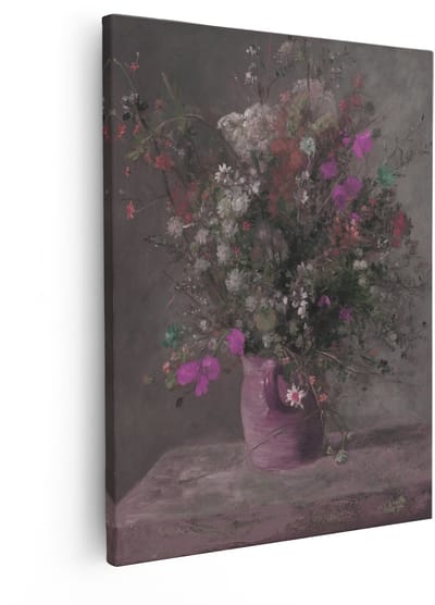 Artaza Canvas Schilderij Bloemen Boeket - 80x100 cm - Wanddecoratie Stilleven - Muurdecoratie Vaas - Decoratie Woonkamer - Roze