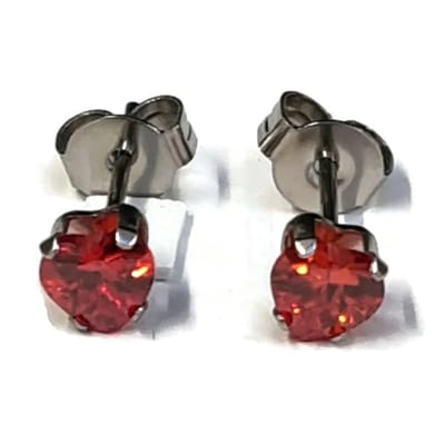 Aramat Jewels | Oorbellen | Stalen Hartjes Oorstekers Zirkonia – Diverse Kleuren & Maten 316L RVS | Zilverkleur / 5 mm / Rood | | | Staal | Kinderen, Volwassenen | Verkleurd niet