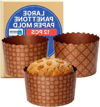 Panettone Papieren Molds - Bakvormen Muffin Cups - Zelf Bakken - Dubbele Antiaanbaklaag - 12 Stuks - Bruin