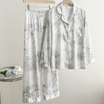 Ensemble Pyjama Décontracté Couleur Unie Soie Satinée Vêtements de Nuit Chemise Ample Pantalon Ensemble Deux Pièces Vêtements d'Intérieur Vêtements de Nuit Tenue d'Intérieur XL