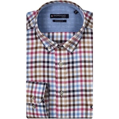Giordano Overhemd Ivy Colorful Twill Check Cerise-Multi / male