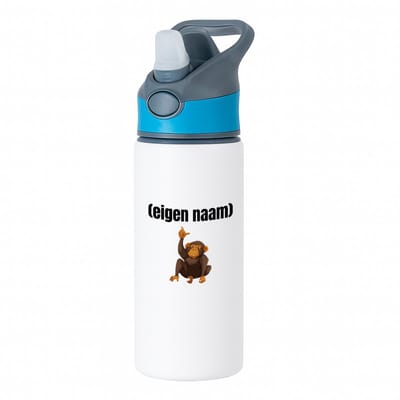 Hacebo® - aap met eigen naam waterfles met rietje blauw - Aap - apen liefhebbers - leuk cadeau voor iemand die houdt van apen - cadeau - kado - water fles - 650ML