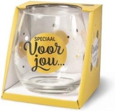 Valentijn - Wijnglas - Waterglas - Speciaal voor jou… - Gevuld met toffeemix - In cadeauverpakking met gekleurd lint