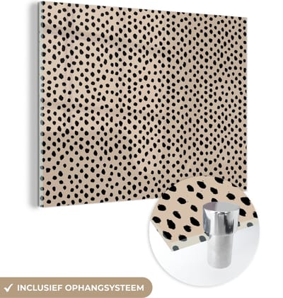MuchoWow® Glasschilderij 120x90 cm - Schilderij acrylglas - Beige - Stippen - Patronen - Zwart - Foto op glas - Schilderijen