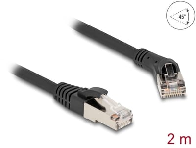 Delock RJ45 Network Cable Cat.8.1 S/FTP plug 45° right angled to plug straight up to 40 Gbps 2 m black