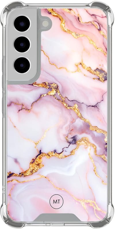 Hoesje (shockproof) geschikt voor Samsung Galaxy S22 - Marble pink - Extra sterke case - TPU/polycarbonaat - Marmer - Roze, Transparant