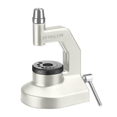 Bergeon klinkmachine 5285-B, zonder voetstuk, spuitgegoten, mat verchroomd, met 50 genummerde ponsen