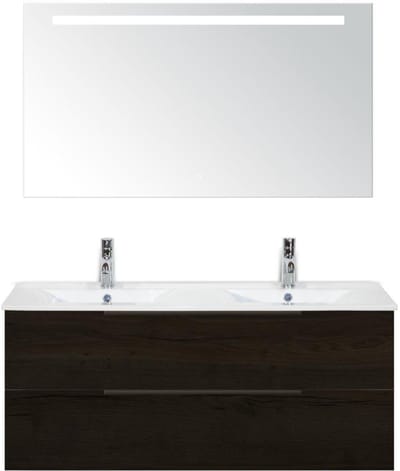 Seville Badmeubelset 120 cm - 2 Laden Black Oak Edge - Wastafel Enjoy Dubbel met Sence Spiegel