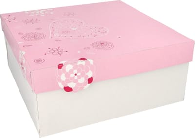 15 Kartonnen gebaksdozen met deksel hoekig 30 cm x 30 cm x 13 cm wit/rose "Lovely Flowers"