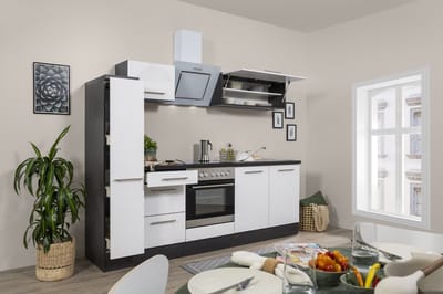 Goedkope keuken 240  cm - complete keuken met apparatuur Amanda  - Eiken/Wit - soft close - keramische kookplaat    - afzuigkap - oven    - spoelbak