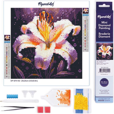 Figured'Art Mini Diamond Painting set Volwassenen 25x25 cm Lelie Bloesem - 5D DIY Art full drill ronde diamant - Opgerold canvas