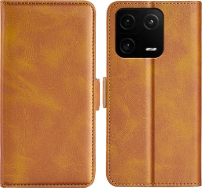 MobyDefend Hoesje - Geschikt voor Xiaomi 13 Pro - Luxe Wallet Book Case (Sluiting Zijkant) - Lichtbruin