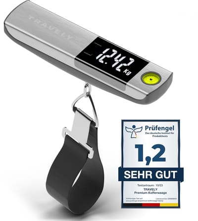 Thijox - Premium Kofferweegschaal tot 50 kg - Digitale Bagageweegschaal van Roestvrij Staal met Meetlint en Waterpas - Ideaal voor Reis, Vakantie, Vli