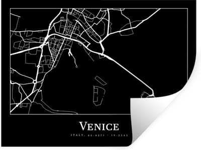 Muurstickers - Sticker Folie - Stadskaart - Venetië - Kaart - Plattegrond - Venice - 40x30 cm - Plakfolie - Muurstickers Kinderkamer - Zelfklevend Behang - Zelfklevend behangpapier - Stickerfolie