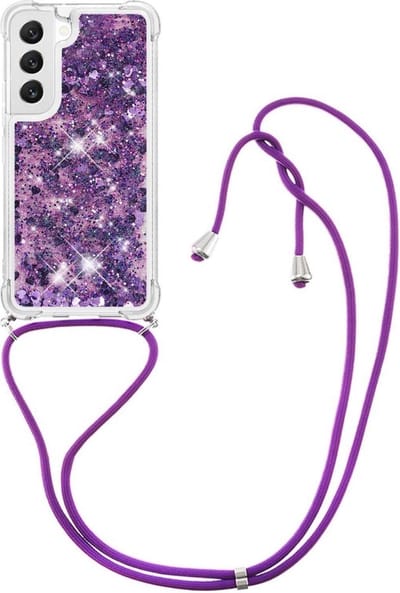Coverup Hoesje - Geschikt voor Samsung Galaxy S23 Hoesje - Coverup Liquid Glitter Back Cover met Koord - Paars