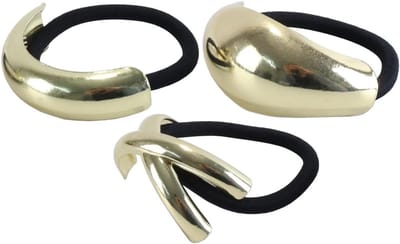 Elastische haarelastiekjes voor dikke haren - 3 gouden metalen bobbels voor paardenstaartstyling en haaraccessoires voor vrouwen