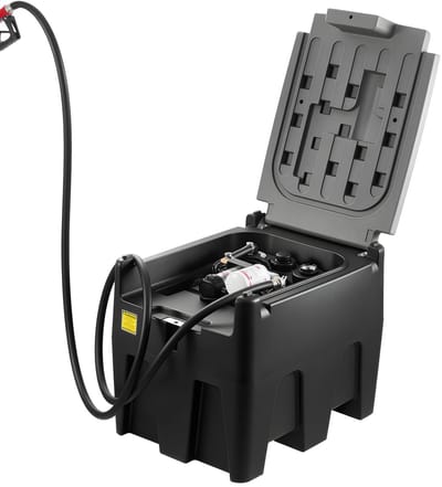 Draagbare dieseltank, inhoud 58 gallon met een debiet van 10 GPM, brandstofcontainer met 12V elektrische pomp en 13,1 ft rubberen slang, duurzame PE-tank voor gemakkelijk overpompen van diesel, zwart
