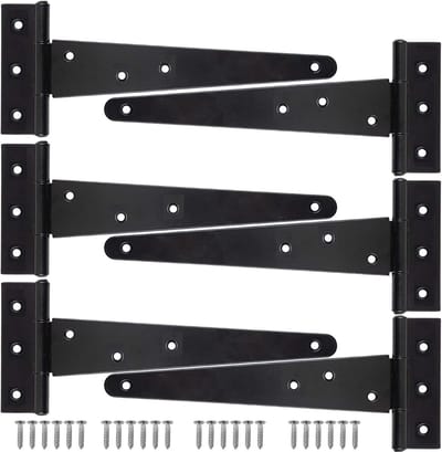 Set van 6 Robuuste 25 cm IJzeren T-Hengsels voor Tuinhuisdeuren en Schuurdeuren - Inclusief 42 Schroeven (Zwart)