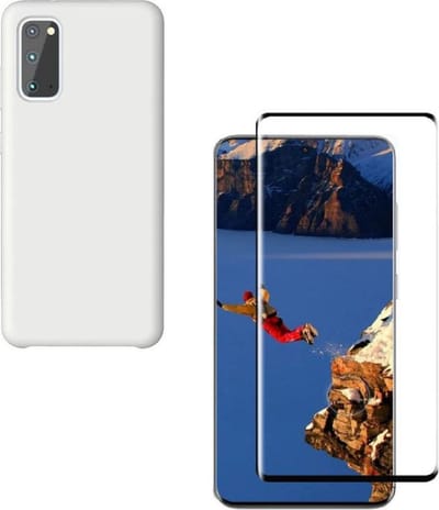 Solid hoesje Geschikt voor: Samsung Galaxy S20 Ultra Soft Touch Liquid Silicone Flexible TPU Rubber - Wit  + 1X Screenprotector Tempered Glass