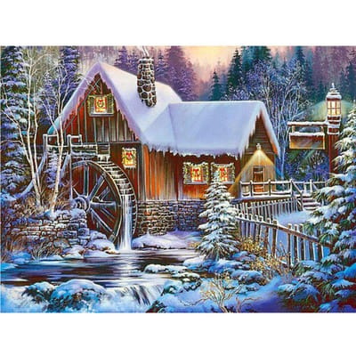 Diamant borduurwerk winterlandschap chalet diamant schilderij landschap volledige ronde strass schilderij 20X30CM gray