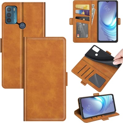MobyDefend Hoesje - Geschikt voor Motorola Moto G50 - Luxe Wallet Book Case (Sluiting Zijkant) - Lichtbruin