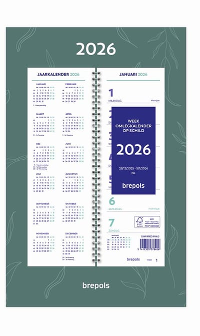 Brepols Week omlegkalender 2026 - Fantasy - Week begint op maandag - 20 x 31 cm - Groen