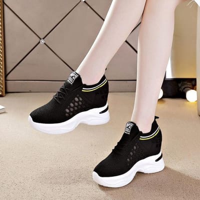 Baskets à augmentation interne Baskets respirantes Mode Noir Blanc Plateforme Mesh Toile Chaussures Nouvelles chaussures vulcanisées 39 noir