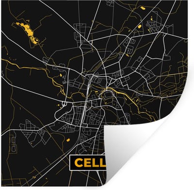 Muurstickers - Sticker Folie - Celle – Stadskaart – Gold – Plattegrond – Stadskaart – Kaart - Duitsland - 100x100 cm - Plakfolie - Muurstickers Kinderkamer - Zelfklevend Behang XXL - Zelfklevend behangpapier - Stickerfolie