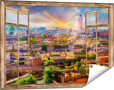 Gards Tuinposter Doorkijk Medina van Marrakesh in Marokko - 90x60 cm - Tuindoek - Tuindecoratie - Wanddecoratie buiten - Tuinschilderij