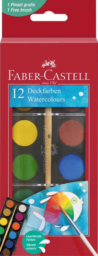 Faber-Castell waterverfset - doos met 12 kleuren met penseel - FC-125017
