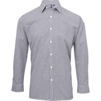 Premier Herenmicrocheck shirt met lange mouwen (Marine / Wit)